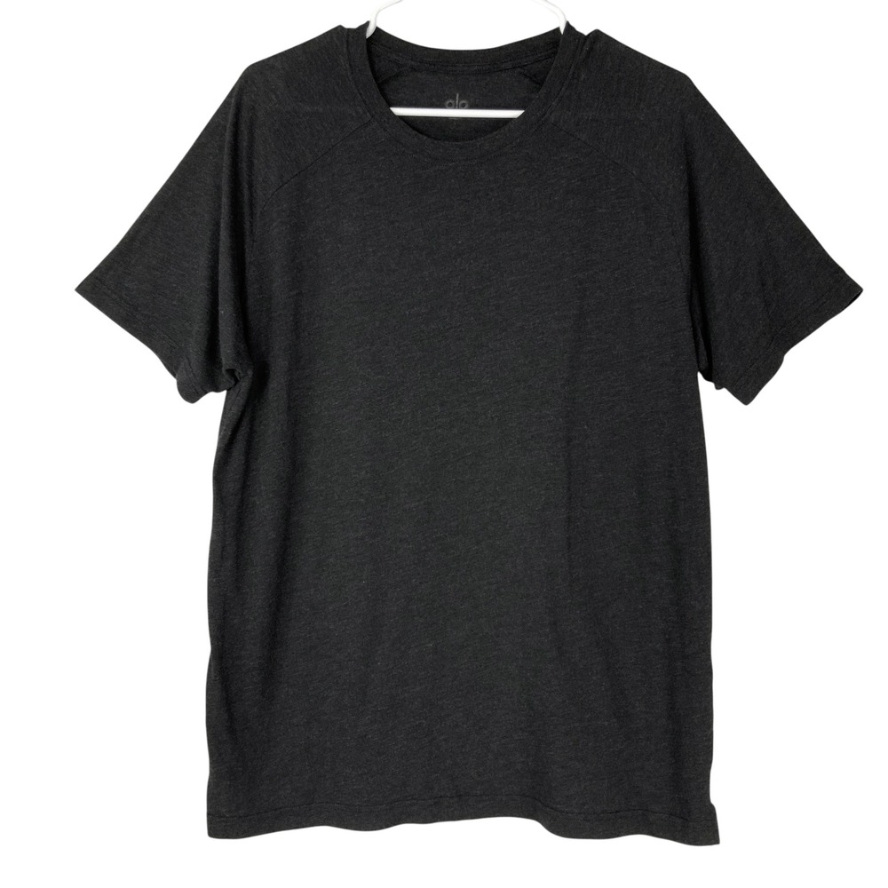Alo Yoga Charcoal Heather T-Shirt Large Pullover Crew Neck Short Sleeve Raglan